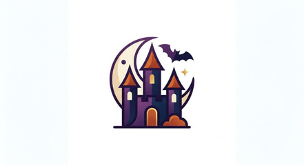 Halloween castle with moon and bat illustration. © Gabut