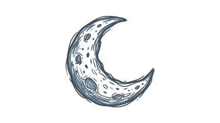 Hand drawn crescent moon with craters illustration. © Gabut
