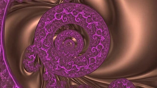 A vibrant purple and metallic bronze abstract spiral pattern design
