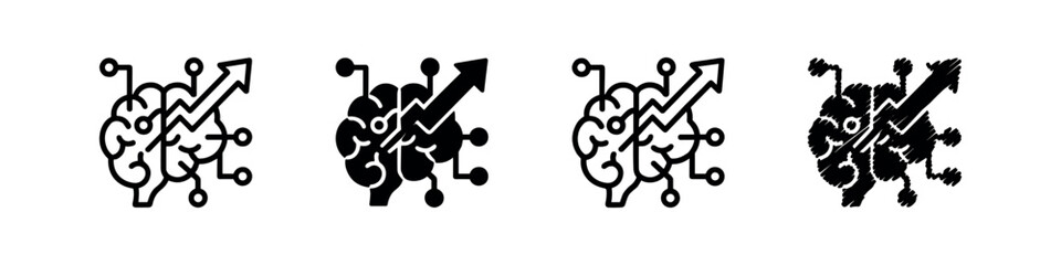 Fototapeta premium Artificial intelligence brain growth icon set. AI technology and neural network development symbol.