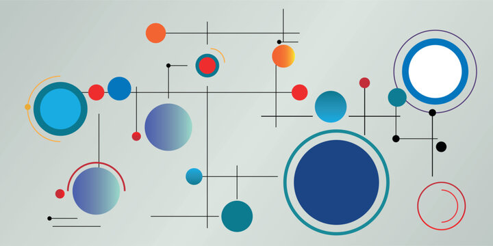 Abstract network of interconnected circles and dots on a gradient background, representing data or connections.