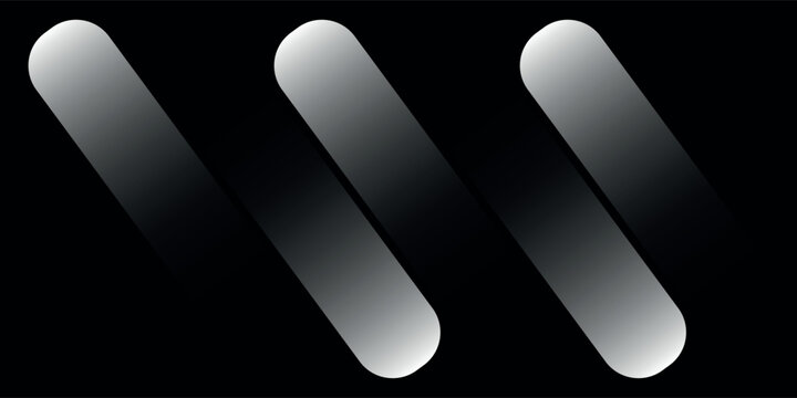 Minimalist abstract design featuring three parallel diagonal rounded bars with a subtle grey gradient on a solid black background.