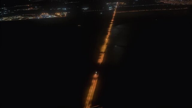 Spectacular aerial view of illuminated roads and cityscape in Monastir, Tunisia at night