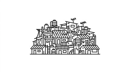 Fototapeta premium Hand drawn sketch of a dense urban cityscape with many buildings.