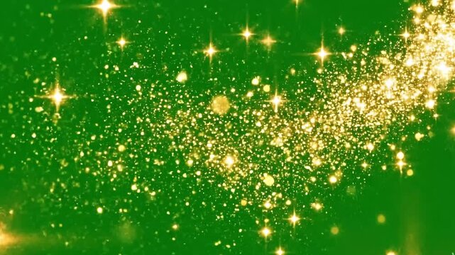 Golden Magic Light Trail and Glowing Sparkle Dust Particles on Green Screen