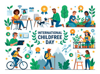 Fototapeta premium People Celebrating International Childfree Day.