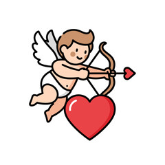 Obraz premium A cute winged character holding a bow and arrow with a red heart shape