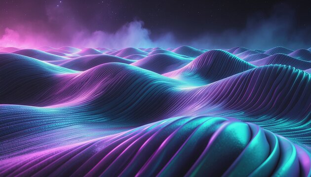Glowing neon energy terrain with flowing futuristic waves at night