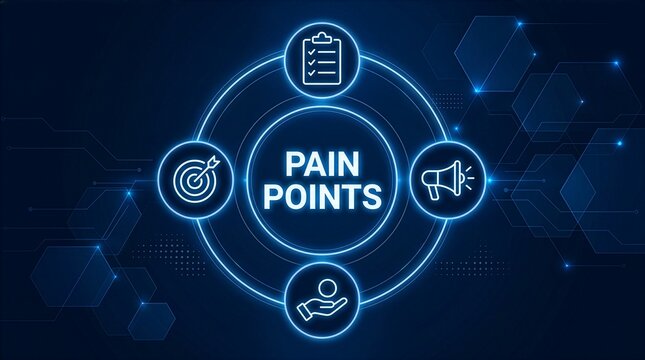 Pain points concept, a persistent or recurring problem, as with a product or service, that frequently inconveniences or annoys customers