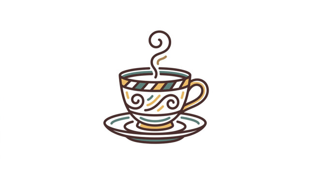 Hot steaming coffee cup with saucer and steam.
