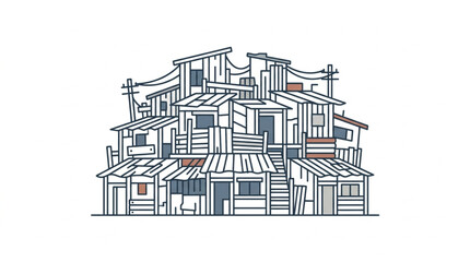 Fototapeta premium Illustration of a densely packed urban slum housing complex.