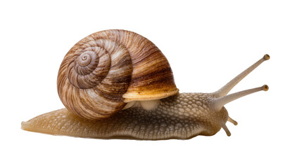 Garden snail with brown spiral shell on white © Jonas