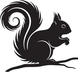 Black silhouette of a cute squirrel sitting on a tree branch © Kabir Design