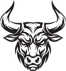 Fototapeta premium Aggressive bull head mascot logo design in black and white tribal art style