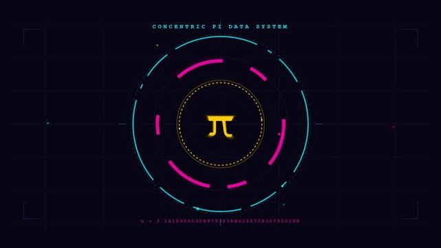 Futuristic digital interface with rotating circles and pi symbol