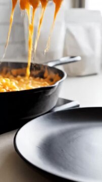 Step-by-step process of preparing creamy cheese pasta dish from start to finish in a modern kitchen environment