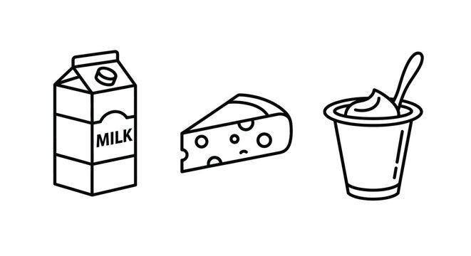 dairy products line illustration milk cheese yogurt