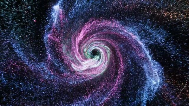 Mesmerizing Cosmic Dust Whirl: A Vibrant Spiral Galaxy Animation on a Dark Starry Background