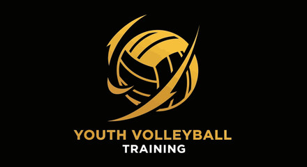 Fototapeta premium Elegant Youth Volleyball Training Logo Emblazoned on a Striking Black Backdrop