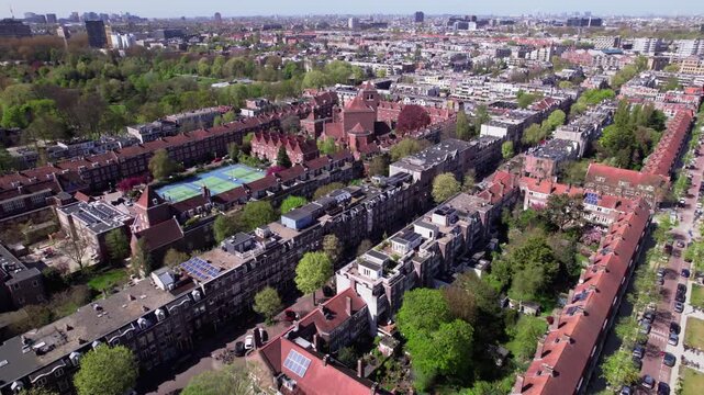 Aerial of residential neighbourhood Watergraafsmeer in Amsterdam, The Netherlands. Dutch housing market real estate investment