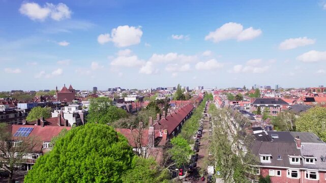 Aerial of residential urban neighbourhood Watergraafsmeer in Amsterdam, The Netherlands. Dutch housing market real estate investment
