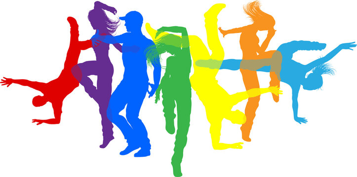 Street dancers dancing silhouette hip hop dance silhouettes poses set