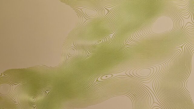 Abstract beige background with flowing green contour lines and organic layered shapes