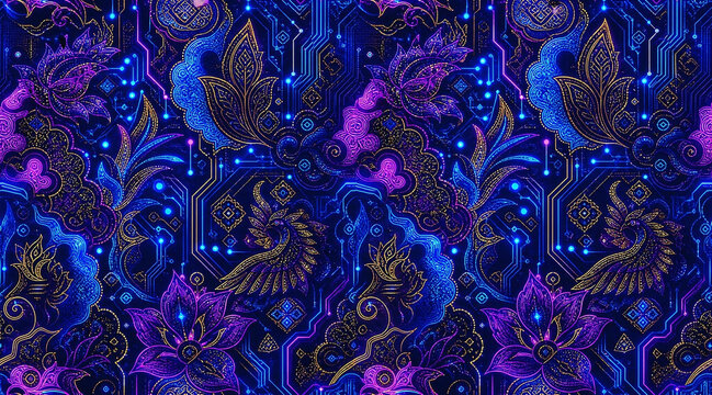 Cyberpunk masterpiece traditional batik motifs
