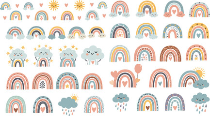 Boho Rainbow Mega Bundle – Pastel Nursery Rainbows, Clouds, Hearts, Suns and Weather Clipart Collection © Jannatun