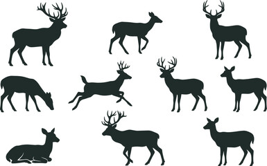 Obraz premium Collection of black deer silhouettes