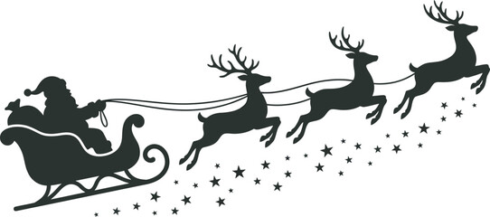 Santa claus in sleigh pulled by reindeer with stars © BipashaSketches 