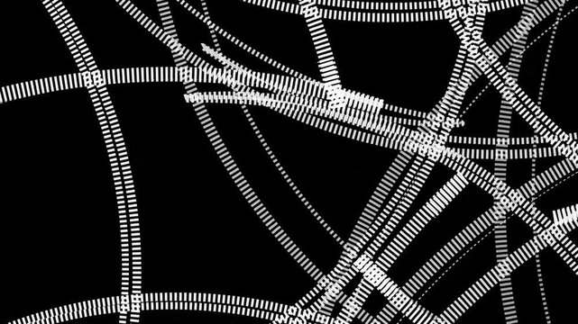 Chaotic Abstract White Dotted Lines Moving on Black Background