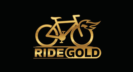 Fototapeta premium Golden Bicycle Illustration With Wings And Ride Gold Typography On Black Background