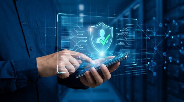 Digital Identity Security Concept with Mobile Access Verification and Advanced Cyber Protection Features