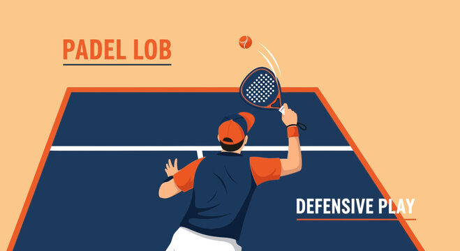 Graphic Illustration of Padel Player Executing a Lob Shot During Defensive Play in a Game Setting