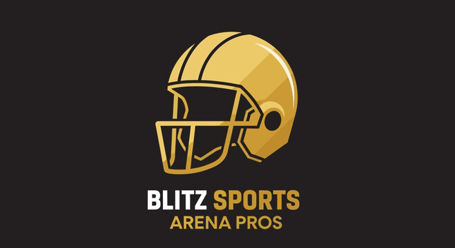 Golden Football Helmet Design: Blitz Sports Arena Pros Logo on Black Background