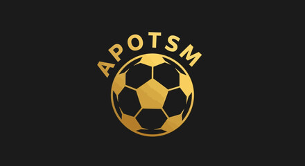 Obraz premium Gold Soccer Emblem with APOTSM Text on Black Background, Minimalist Geometric Design
