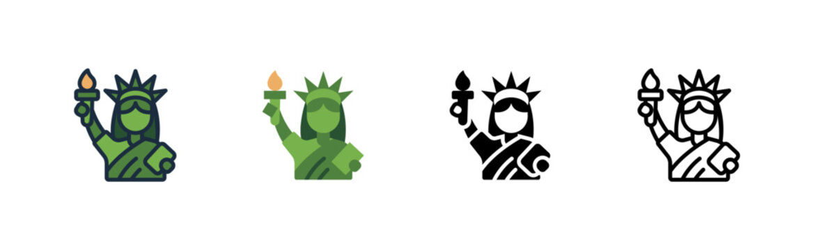 Statue of Liberty Icon Colored Flat Glyph Line USA New York
