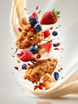 Fresh berries, seeds, and protein foods create a healthy breakfast scene promoting wellness and a clean lifestyle