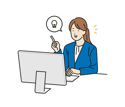 イラスト素材：PCの前で指差しをするビジネスパーソン