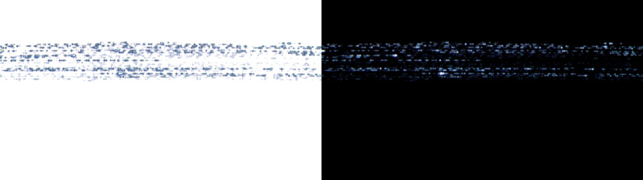 Digital binary data streaming glitch isolated on transparent background layer