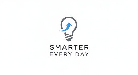 Obraz premium Minimalist lightbulb icon with 'Smarter Every Day' motivational slogan on clean white background.