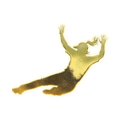 Fototapeta premium Shining golden female baseball player sliding into a base, alpha channel