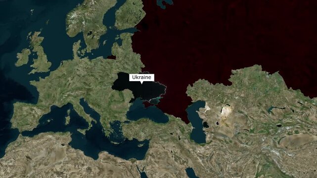 Satellite map animation of the border between Russia and Ukraine highlighting Eastern European geopolitics and conflict zones for global news