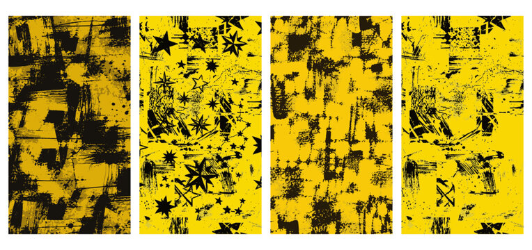 Urban Grunge Punk Patterns, Abstract Yellow & Black Halftone Texture Overlays for Edgy Graphic Design