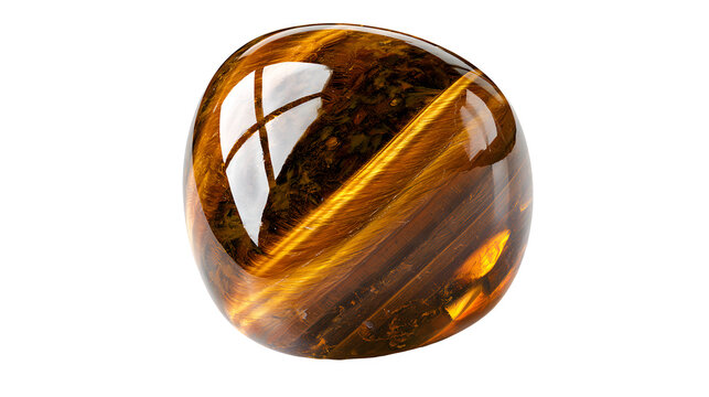 Ultra realistic realistic tiger eye gemstone with polished crystal reflections and luxury texture, isolated on white background