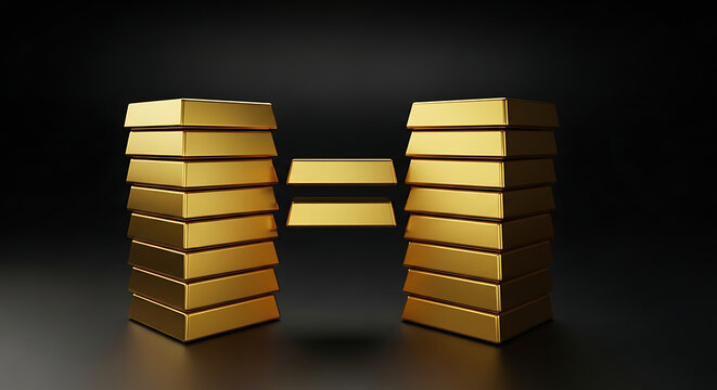 Three golden stacked bricks forming a connected H shape on a dark background.