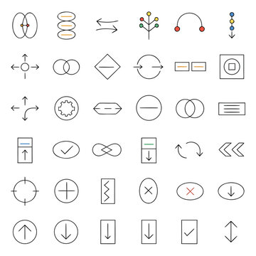 Set of flat style electrical and electronic circuit symbols icons