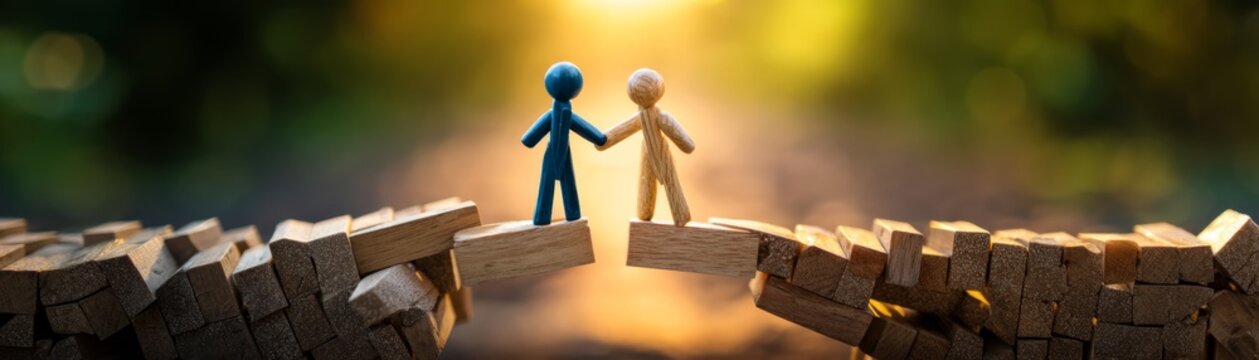 risk management, SEO, uncertainty, Journey of Uncertainty: Wooden Dolls Crossing Endless Unstable Bridge of Blocks with Copy Space