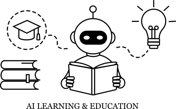 AI Learning and Education Line Illustration